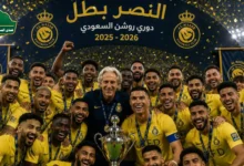 احتفال نادي النصر بالتتويج بدوري روشن